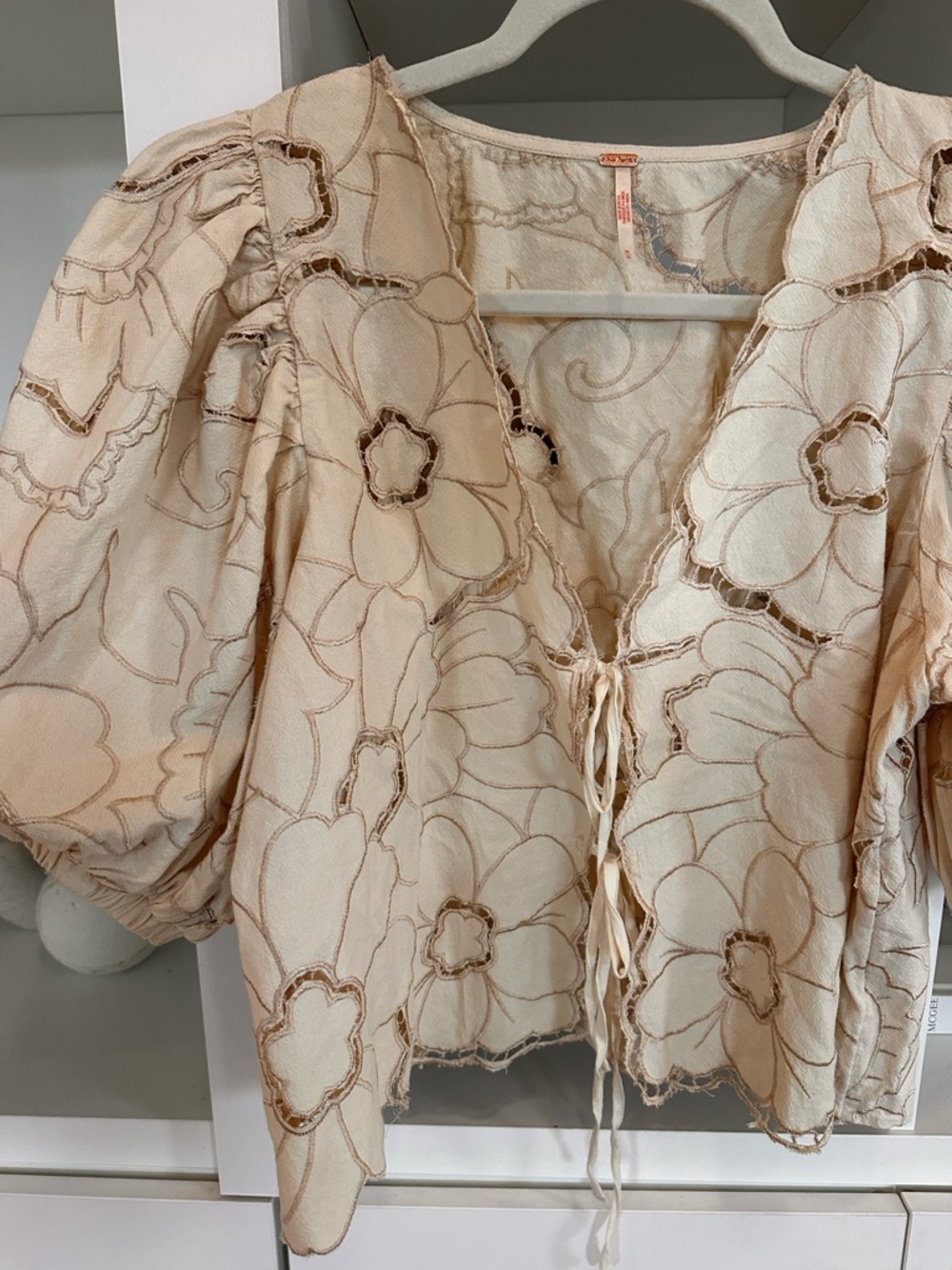 Free People June Cream Embroidered Tie-Front Top - Picture 2 of 5